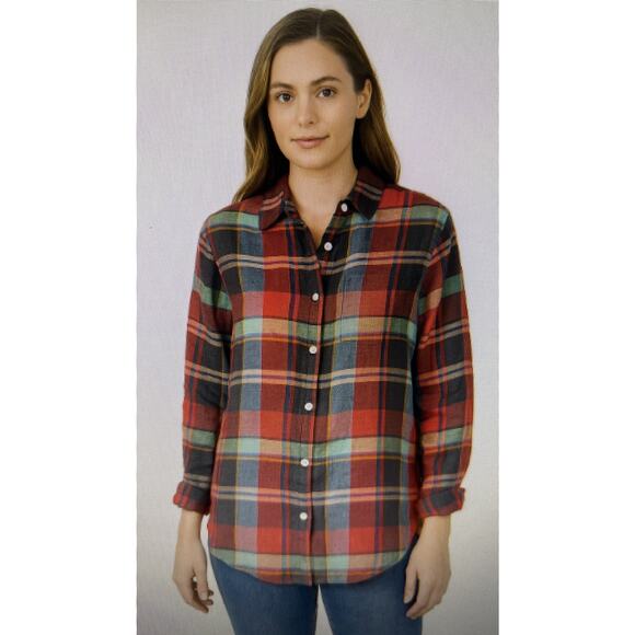 Chico's Tops - Chico's Women's 1 medium Button Down Long Sleeve Plaid 100% Linen Shirt